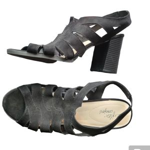 NWT Women's Dexflex Comfort High Heeled Sandals Suede Strappy Black Size 11